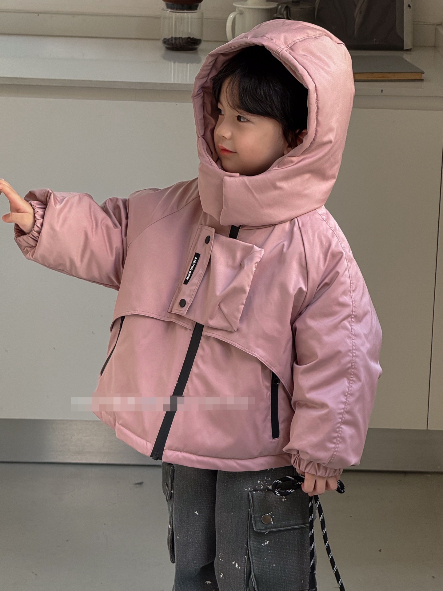 加绒纯色冲锋款冬季外套中长款冬装厚款短款童装韩版