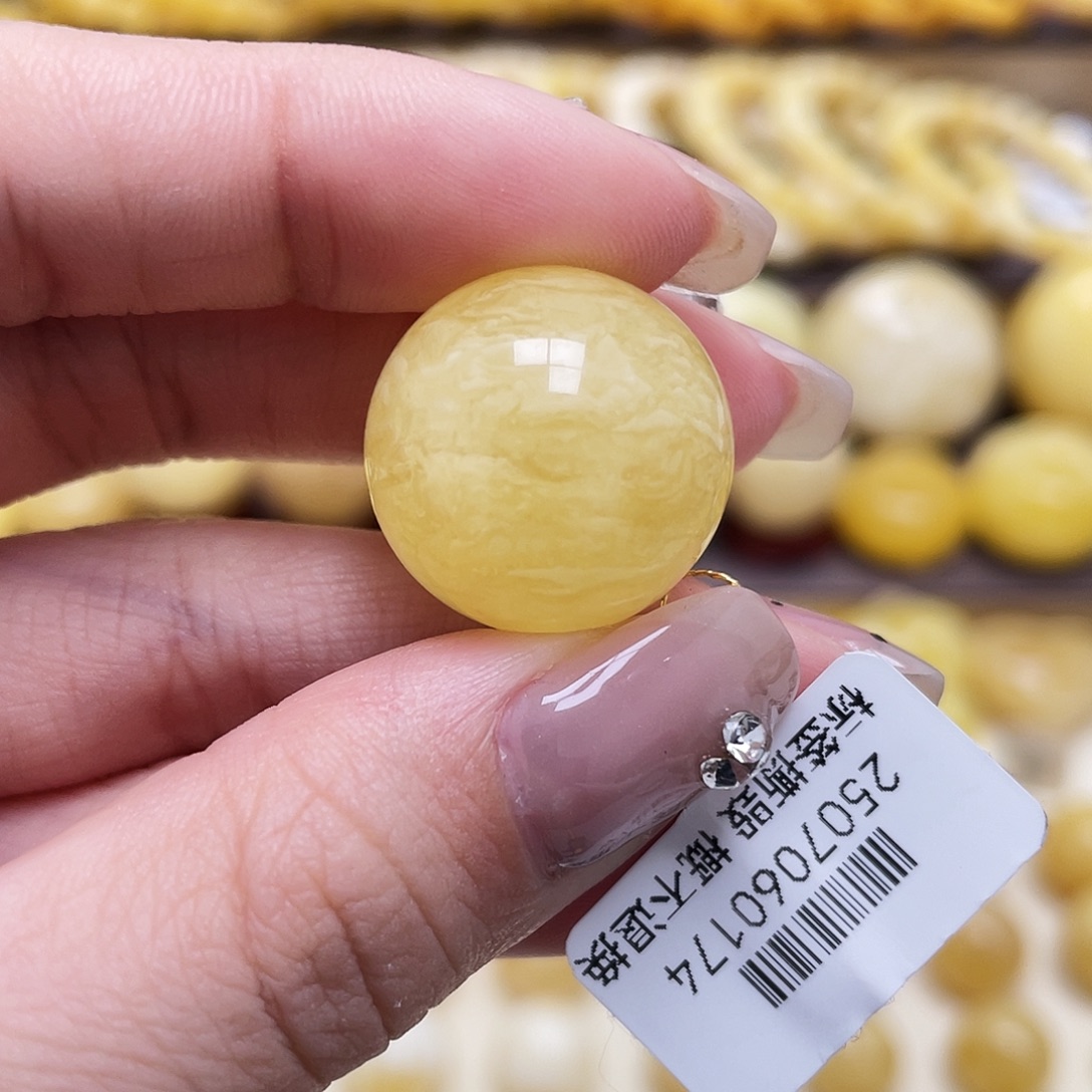 琥珀未镶嵌裸石20.1mm虎皮圆珠瑕