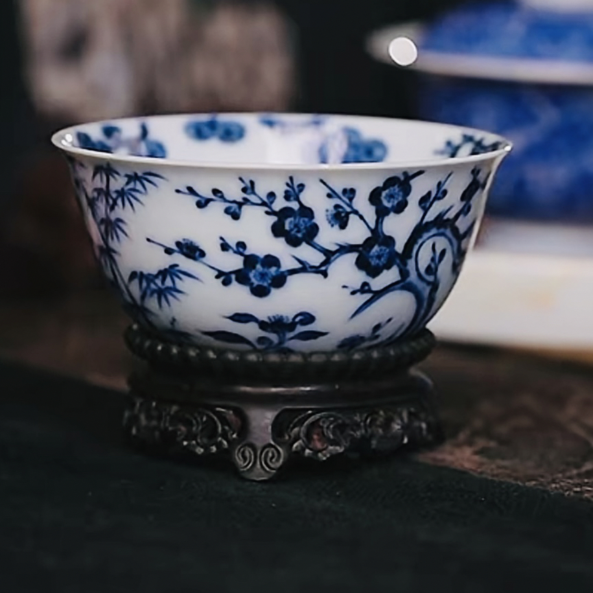 【黄老邪真选】刘建峰窑｜柴窑青花松竹梅带内绘陶瓷主人杯鸡缸杯