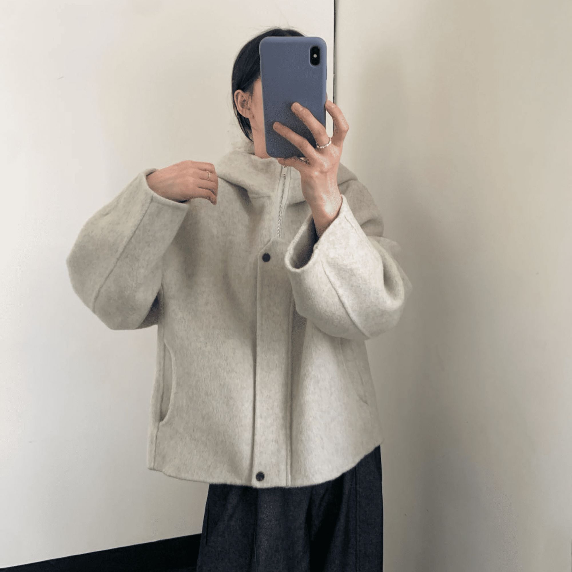 JIALENI佳乐妮连帽羊毛大衣女短款拉链双面高贵气质毛呢外套8532