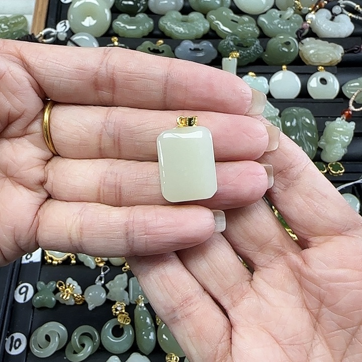 和田玉银S925镶嵌吊坠(不含链)