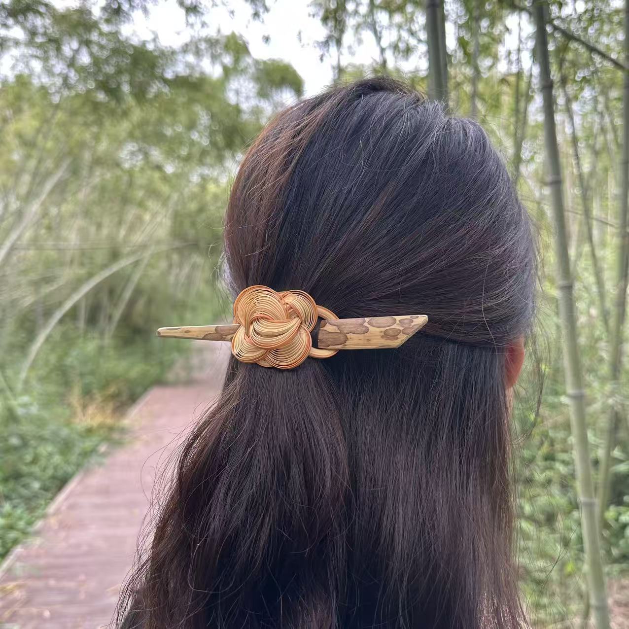 竹编发卡发夹头饰发簪耳饰汉服旗袍夹子配饰簪子手工古风女士发夹