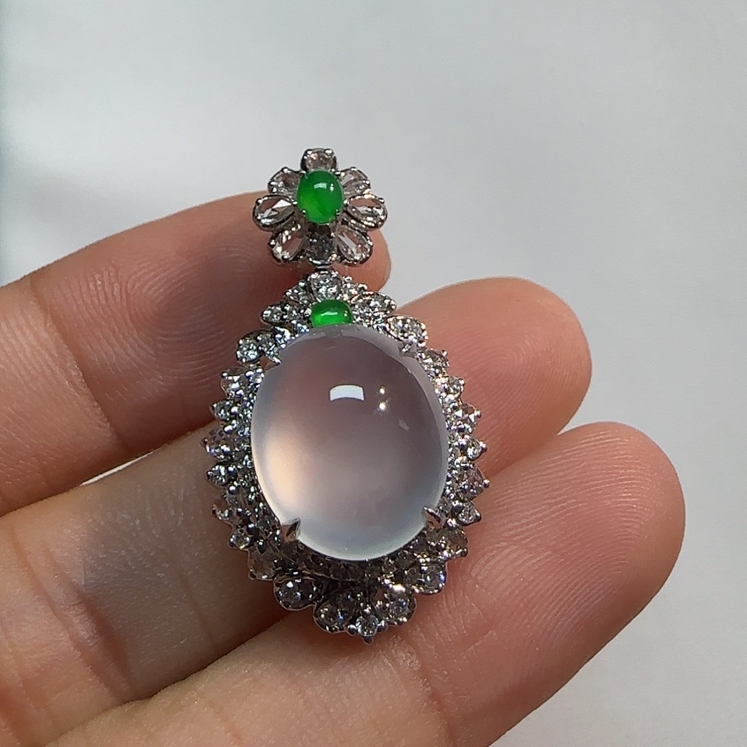 翡翠18K金镶嵌吊坠(不含链)蛋面