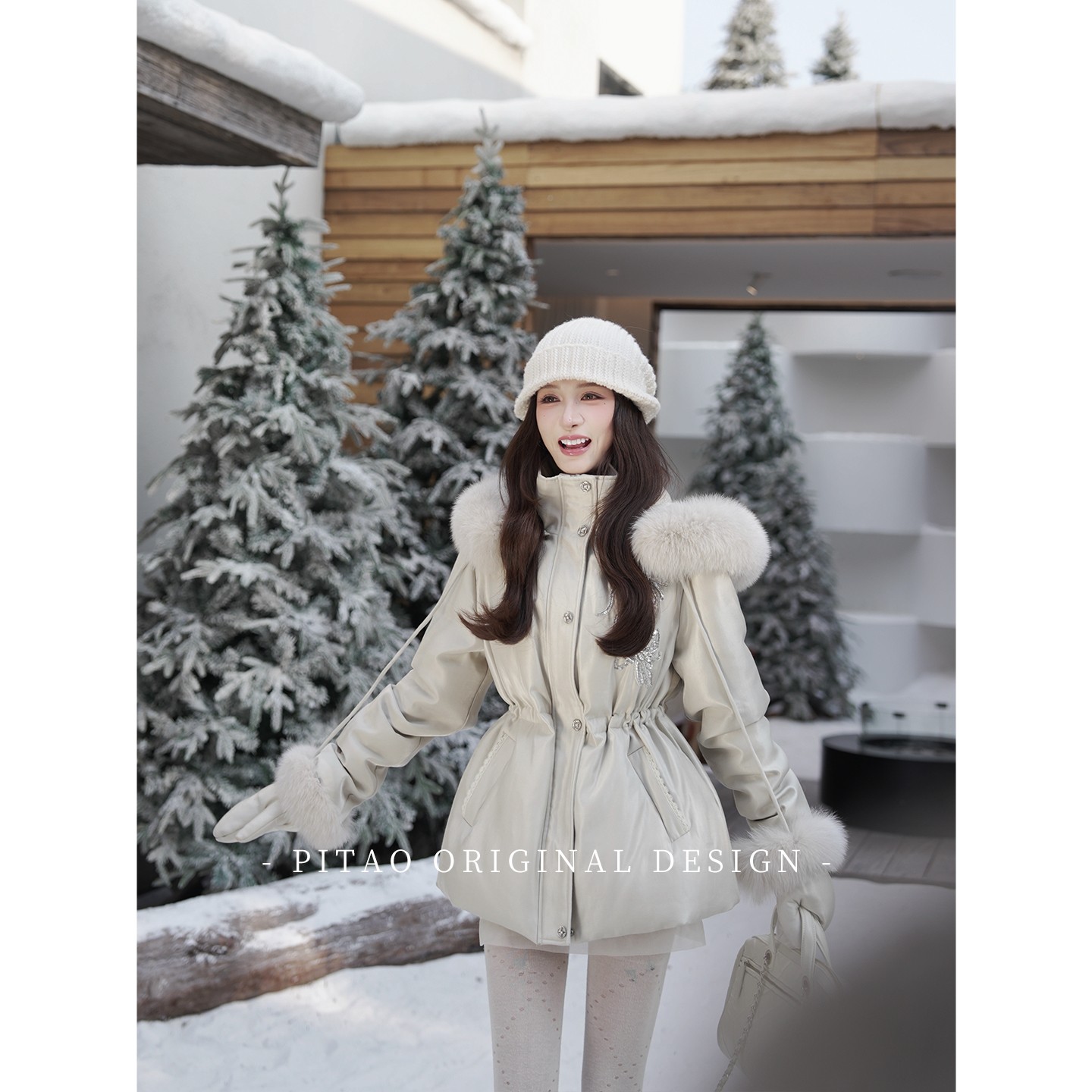 杜屁屁桃PITAO 原创【冰岛梦境】潮流百搭90白鸭绒羽绒服+半身裙