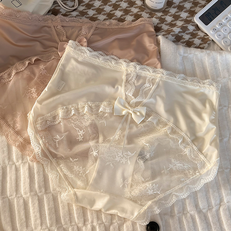 中腰高级缎面法式性感镂空舒适透气网纱包臀胖妹妹200斤大码内裤