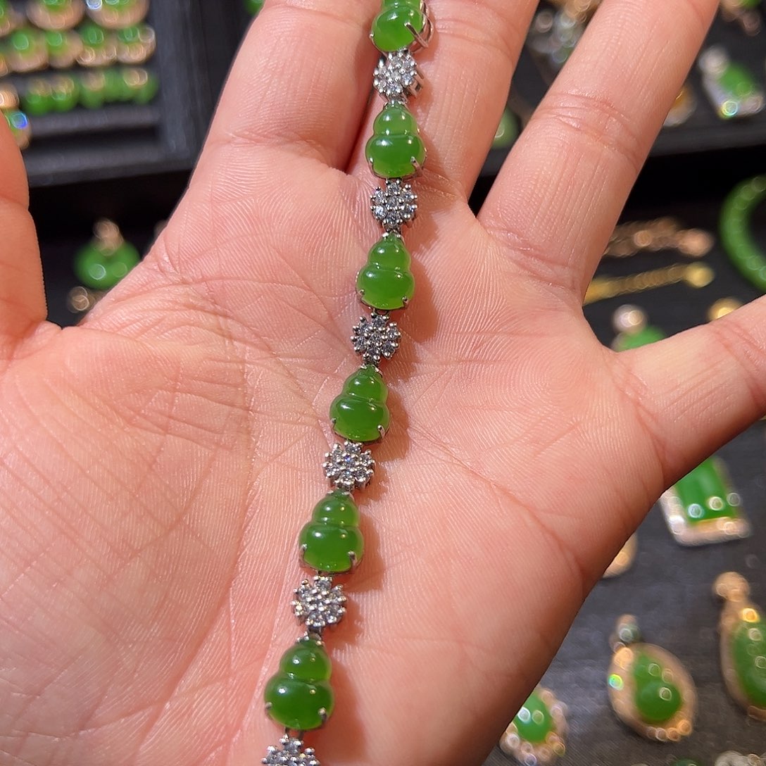 和田玉（碧玉）手链银S925镶嵌