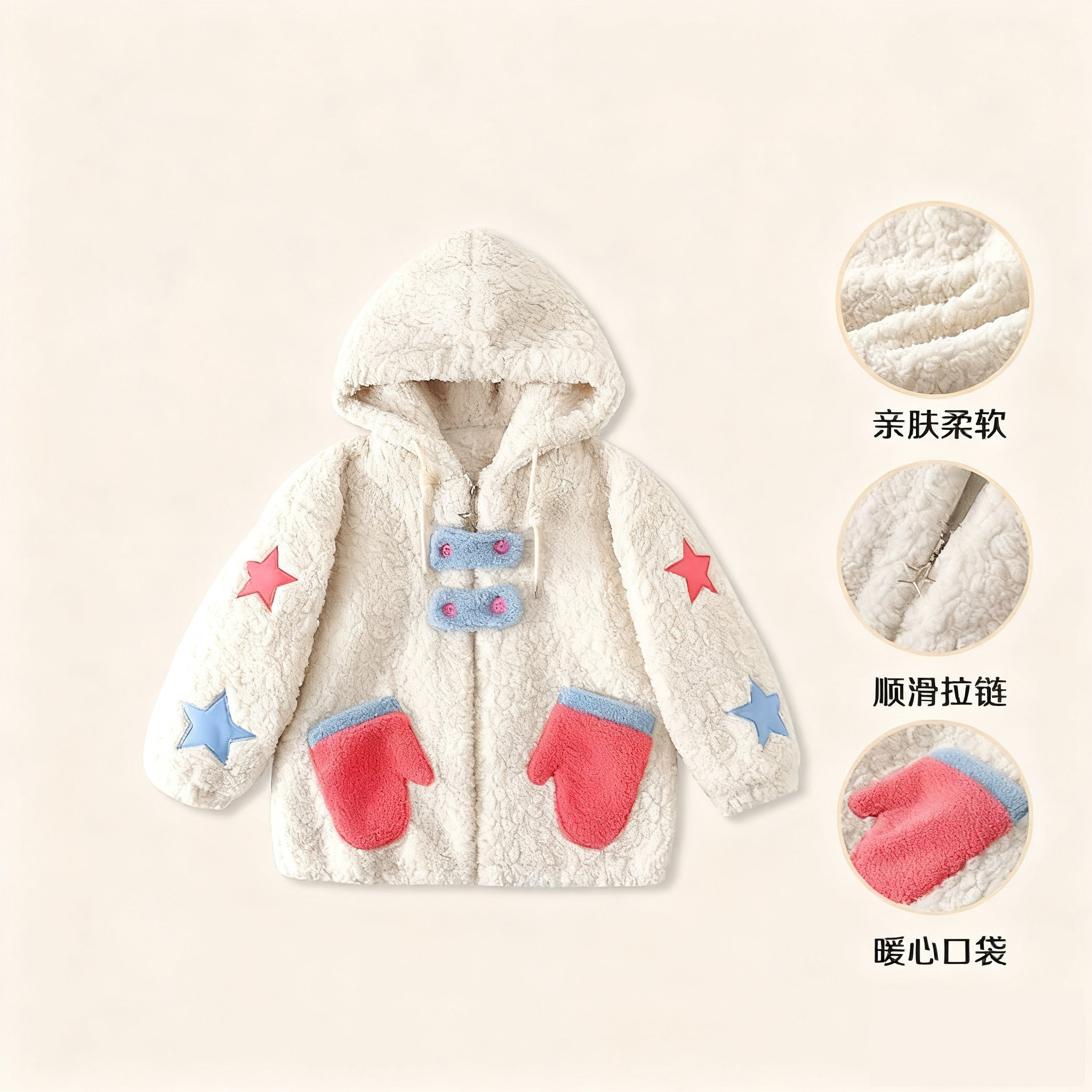 【TT】【现货】女童新款可爱连帽加绒上衣夹棉加厚外套毛毛衣MZE079