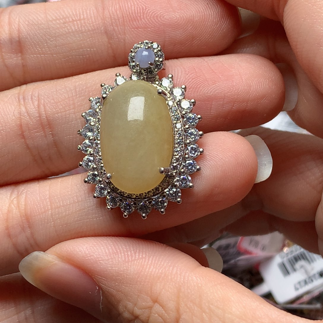 翡翠戒指银S925镶嵌天然翡翠吊坠