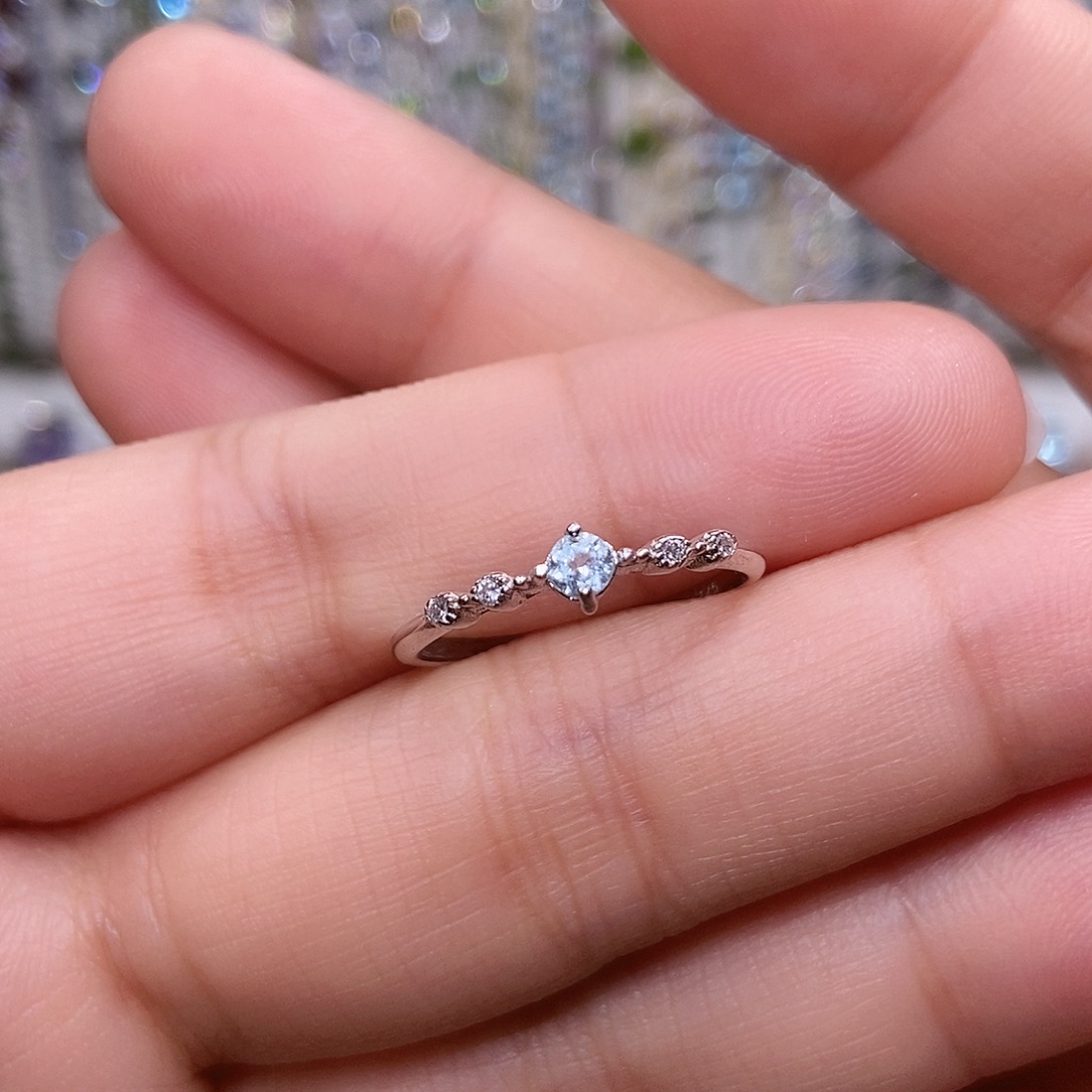 戒圈海蓝宝石银S925镶嵌