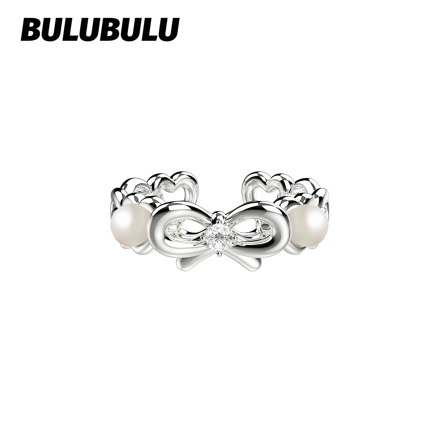 合金锆石戒指 BULUBULU 蝴蝶结效应系列串珠珍珠开口戒闪锆石原创