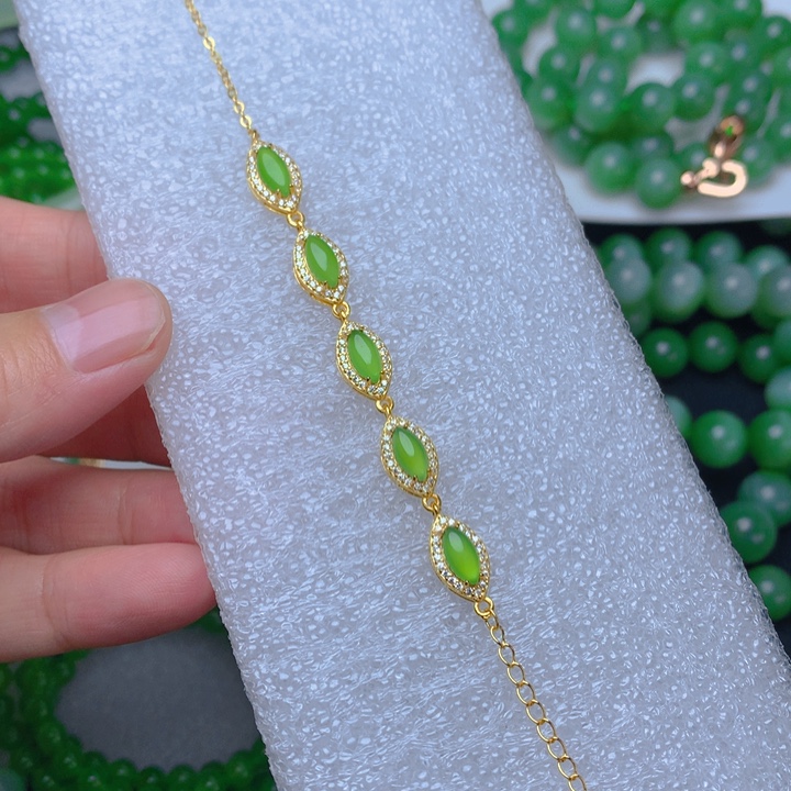 和田玉（碧玉）银S925镶嵌手链