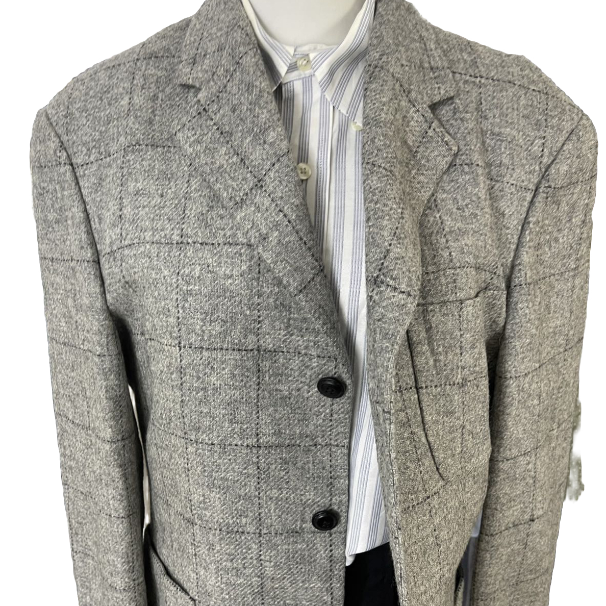 悦华古着日系私订休闲不褪色平驳领西服上装男士格子旧复古风毛羽