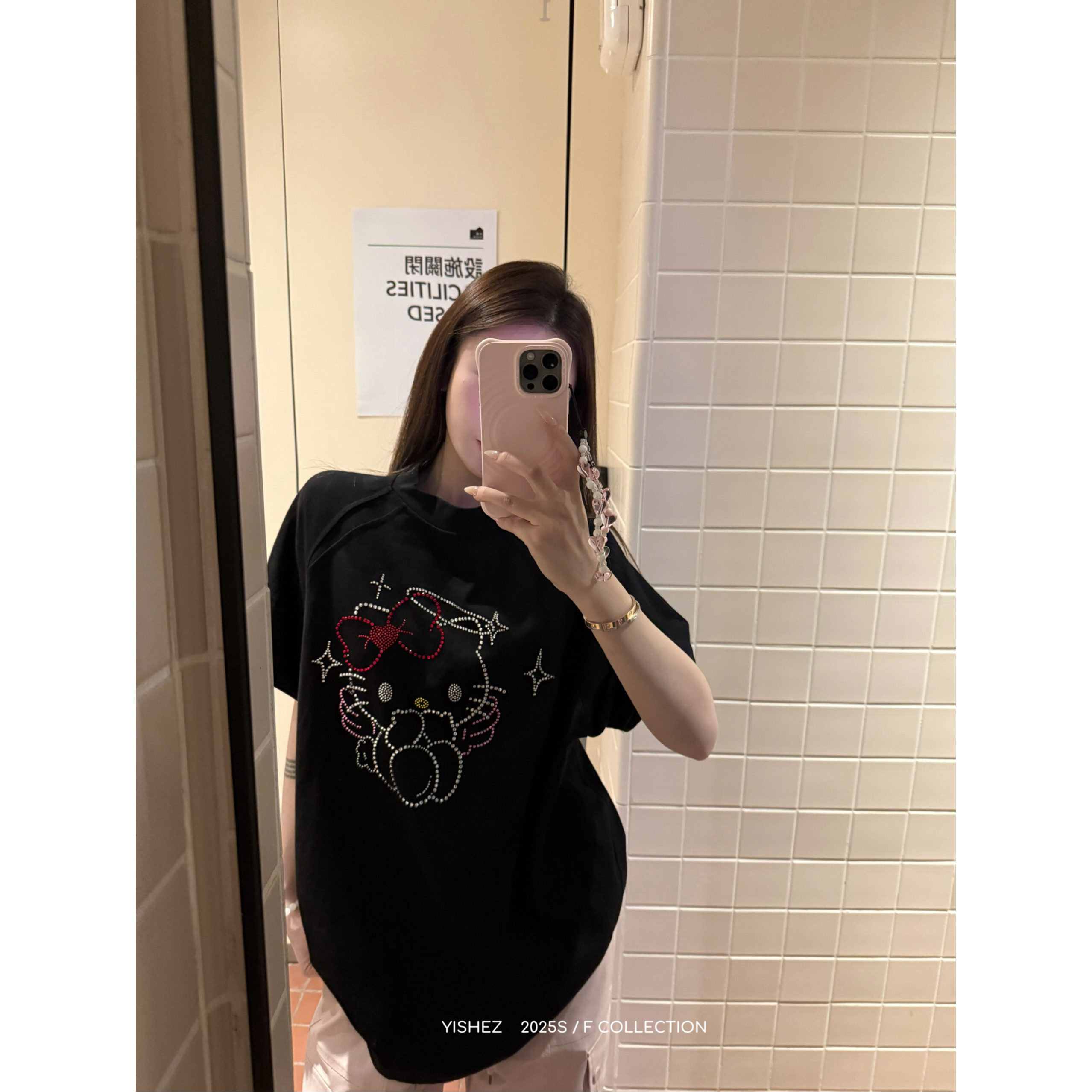 慵懒风宽松烫钻KT猫短袖T恤女夏季韩系百搭休闲时尚字母印花上衣