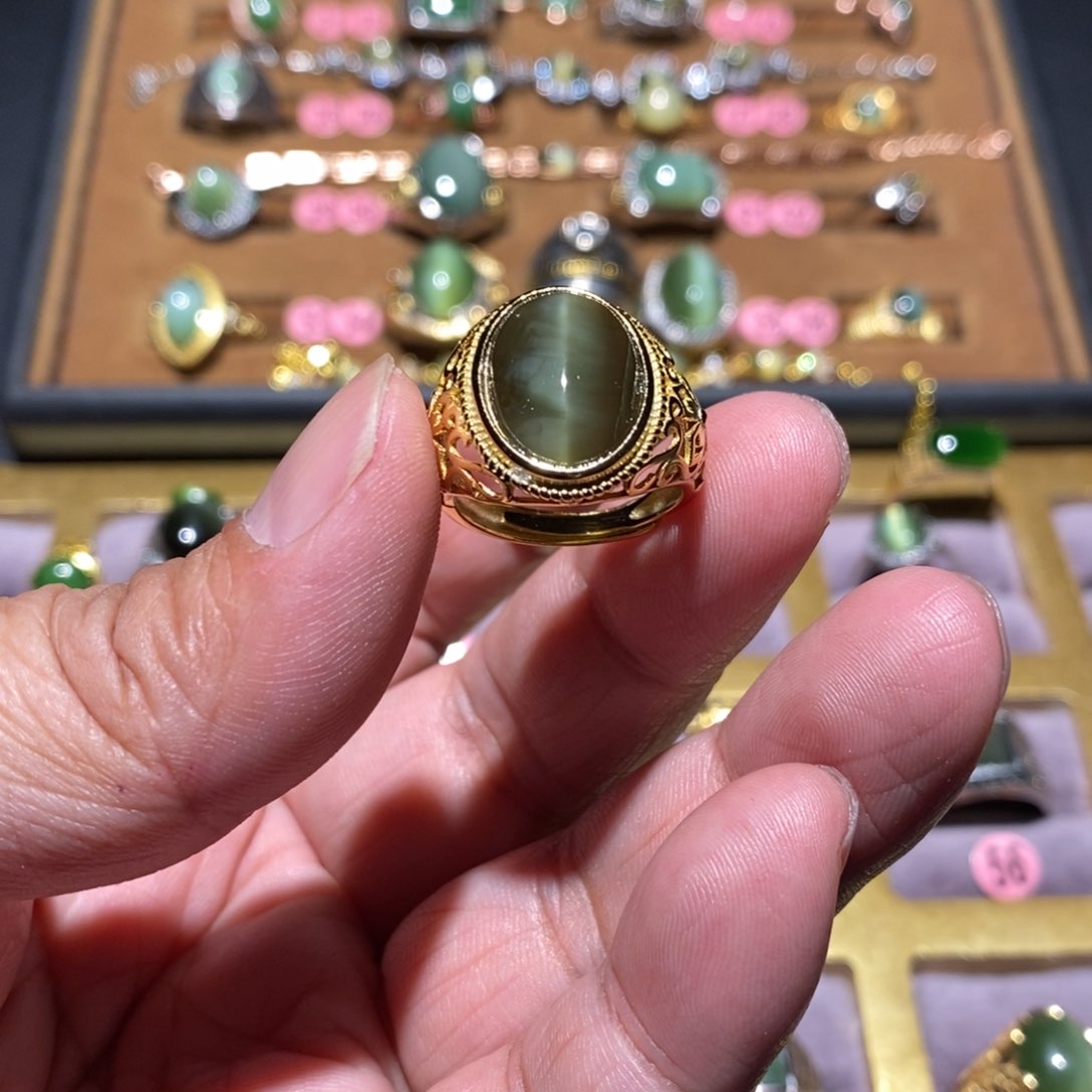 和田玉（碧玉）戒指银S925镶嵌