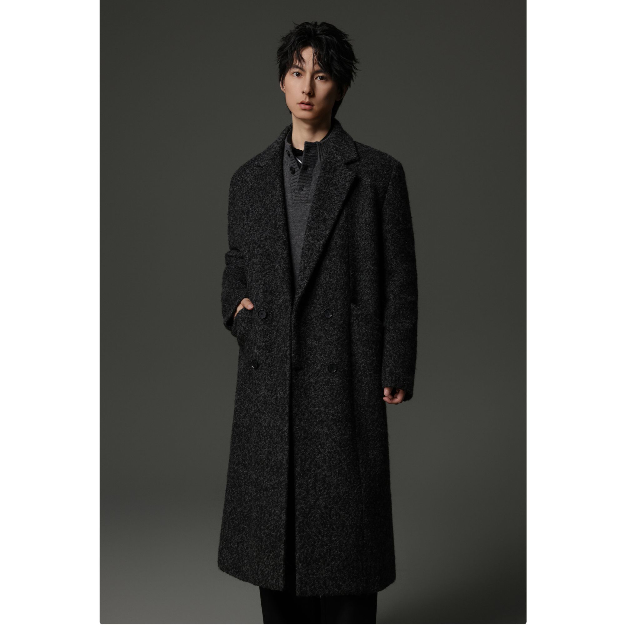 【立体织纹质感羊毛】男士加厚加棉中长款大衣秋冬保暖毛呢外套LD58