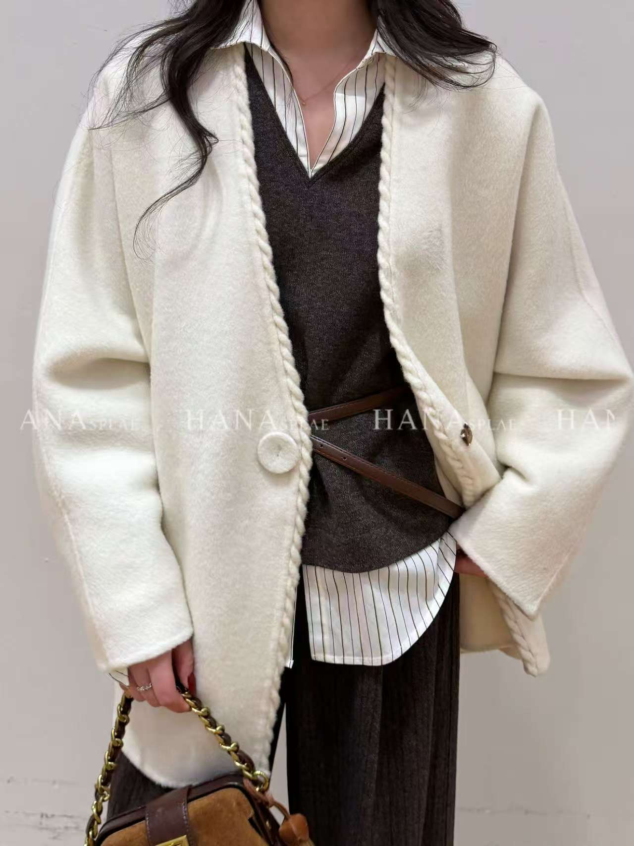 鑫燃Kiki 气质宽松百搭100羊毛大衣外套 19282 HN（F）