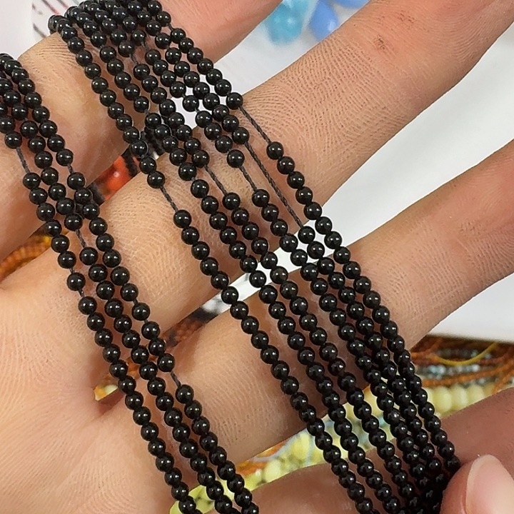 玛瑙/玉髓合金珠宝半成品一条2mm黑色圆珠