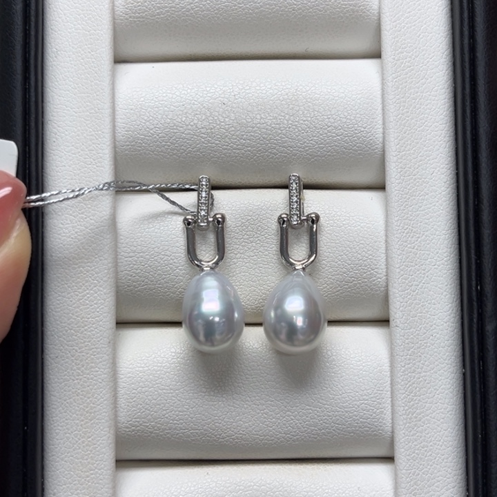 耳饰银S925镶嵌海水珍珠澳白9-10mm169