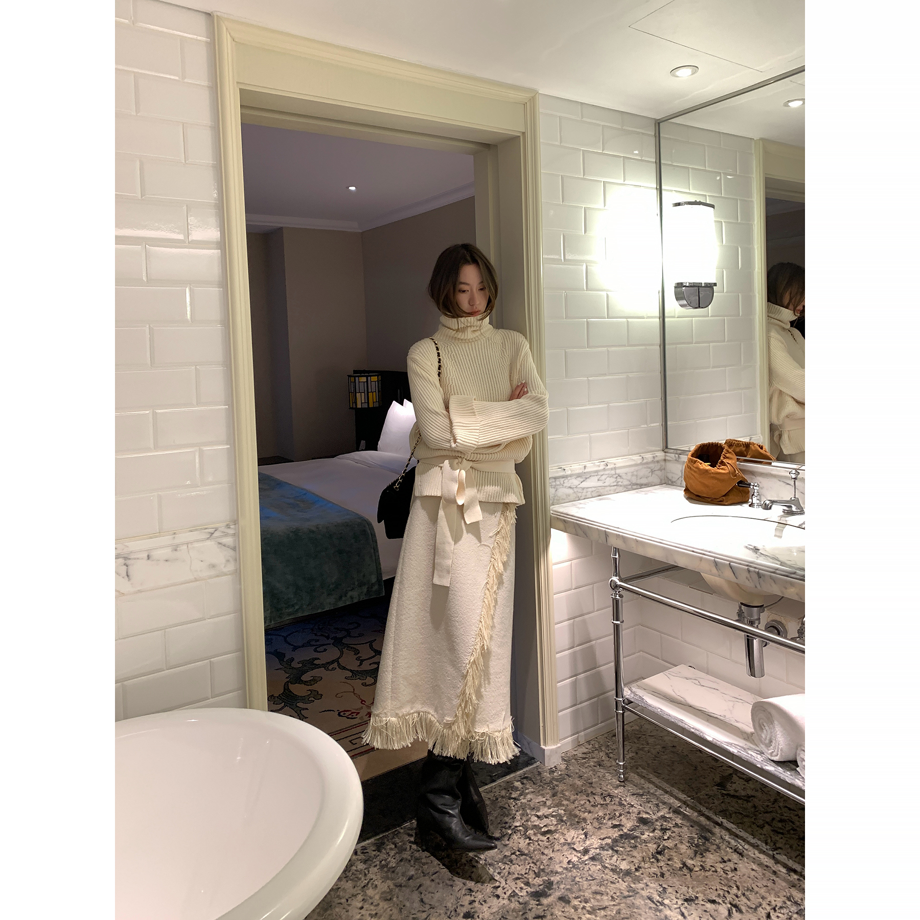 Gakee【燕麦拿铁】秋冬温暖时尚小香风百搭轻奢半身裙B38427GK54