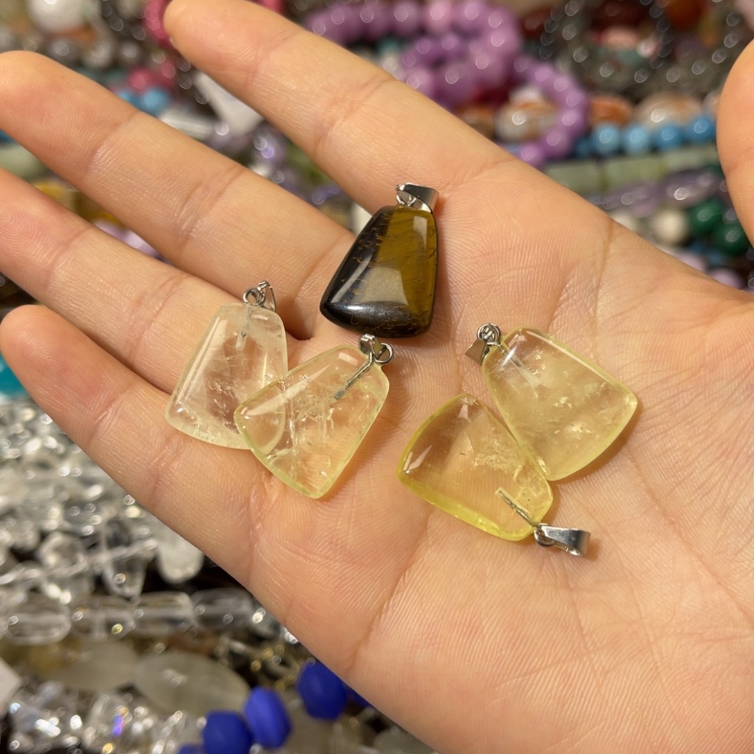 紫晶珠宝半成品银S925镶嵌柠檬晶吊坠两个