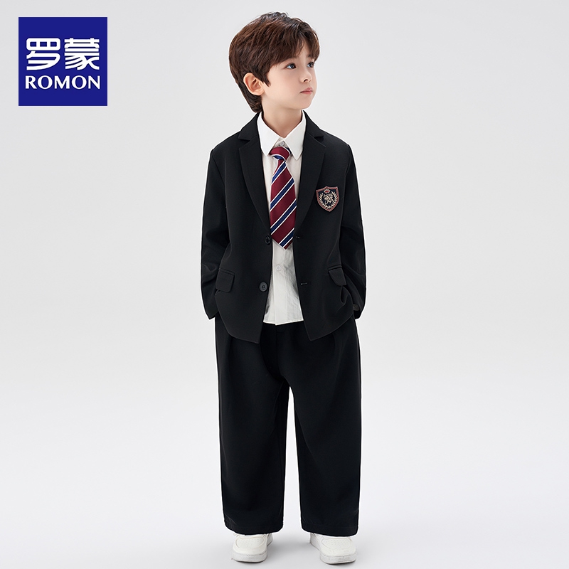 Romon/罗蒙男童西装套装2025新款帅气英伦休闲学院风演出礼服