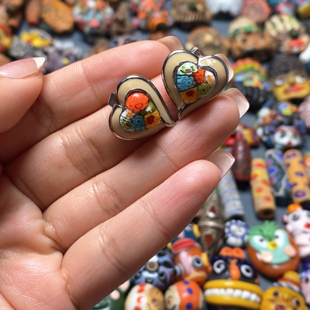 琉璃颈饰印度尼西亚耳钉一对