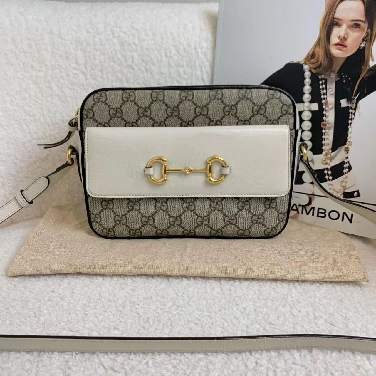 95新 GUCCI/古驰 壹臻su/老花拼白相机包 41165355