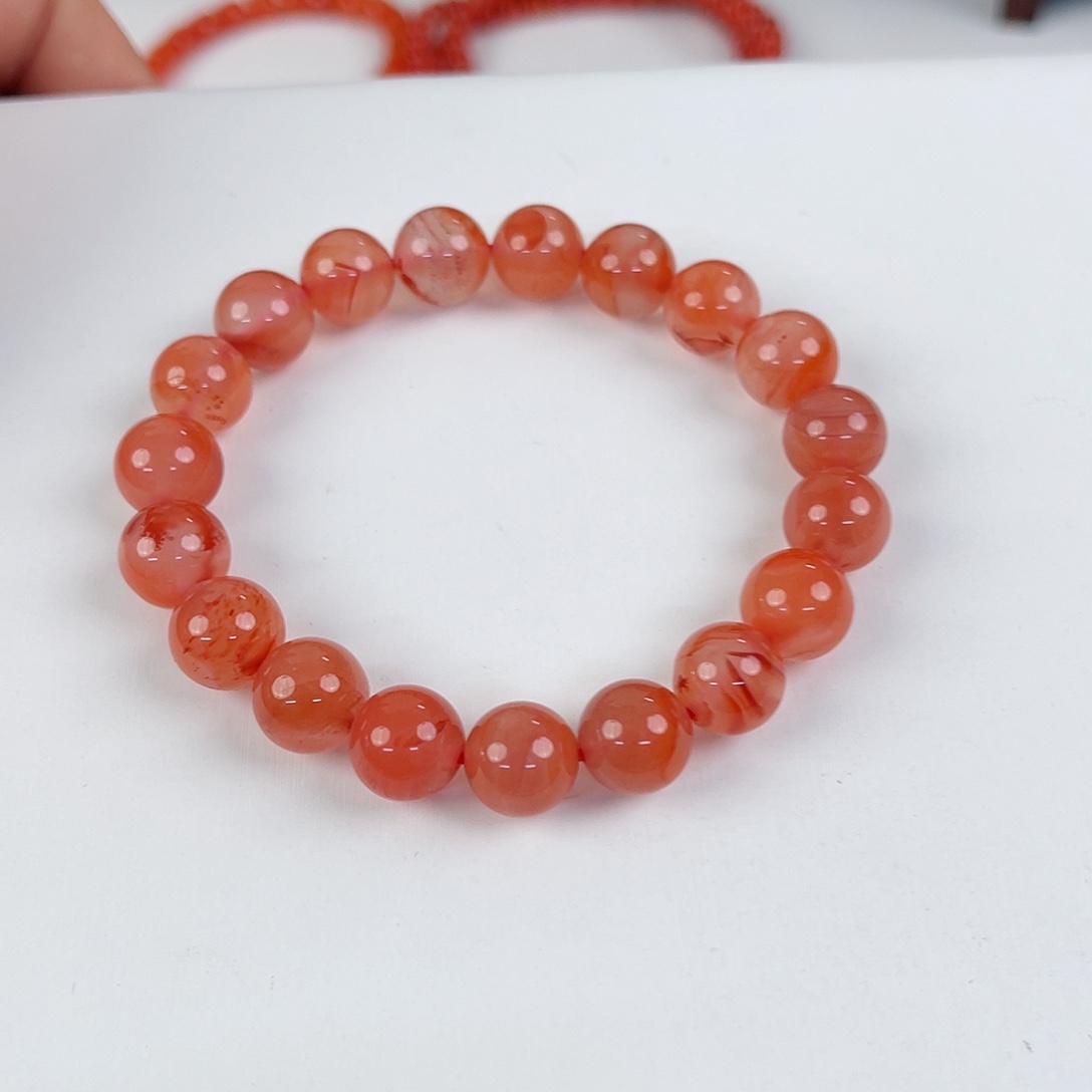 南红玛瑙瓦西圆珠冰飘单圈10mm未镶嵌F**.