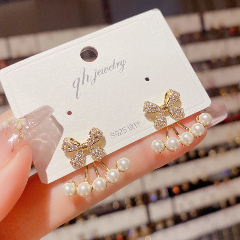 铜合金仿珍珠耳饰 35号轻奢时尚后挂式蝴蝶结耳环