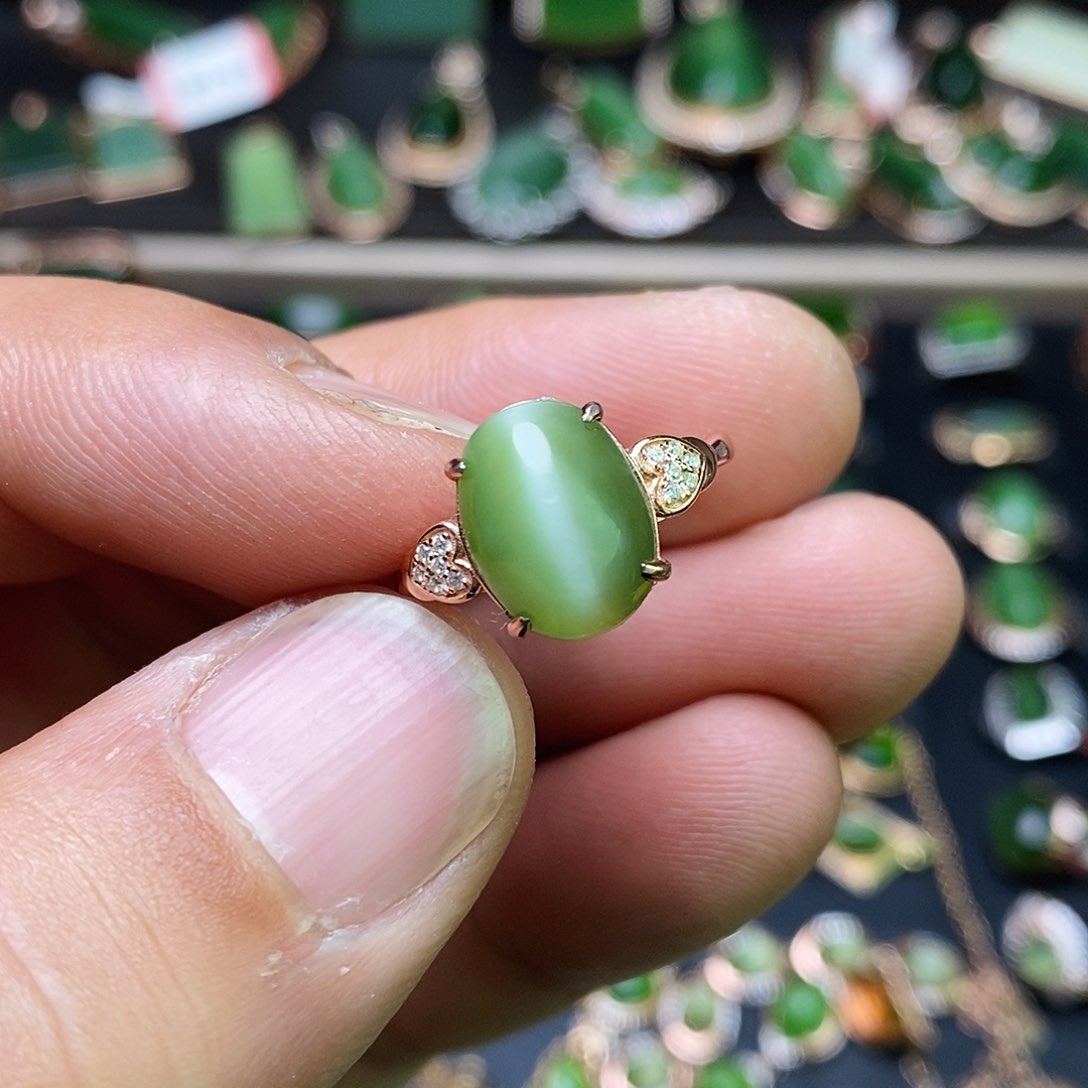 和田玉（碧玉）戒指银S925镶嵌