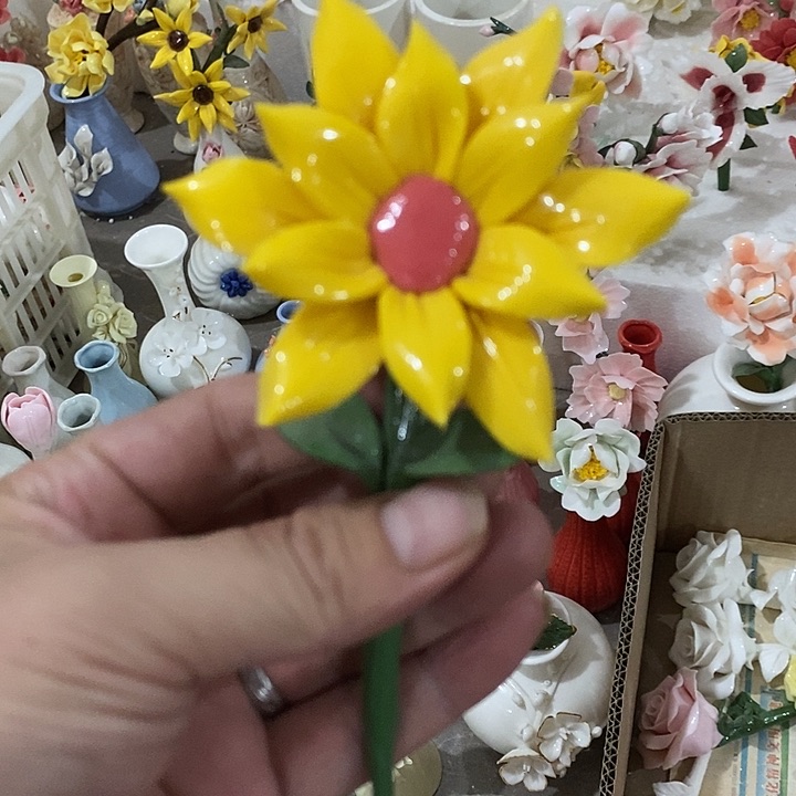 瓷片纯手工陶瓷花摆件瑕