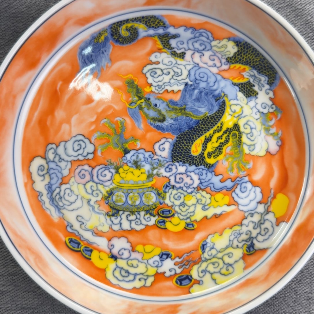 摆件陶粉彩腾龙大壶承