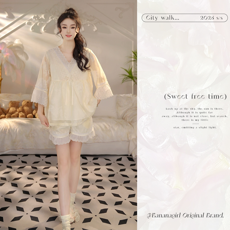 Bananagirl【麦芽糖】睡衣女夏季新款中袖套装凉感时尚家居服可外穿