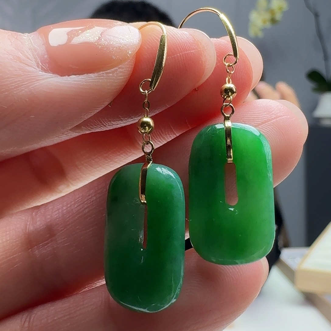 翡翠耳饰18K金镶嵌天然
