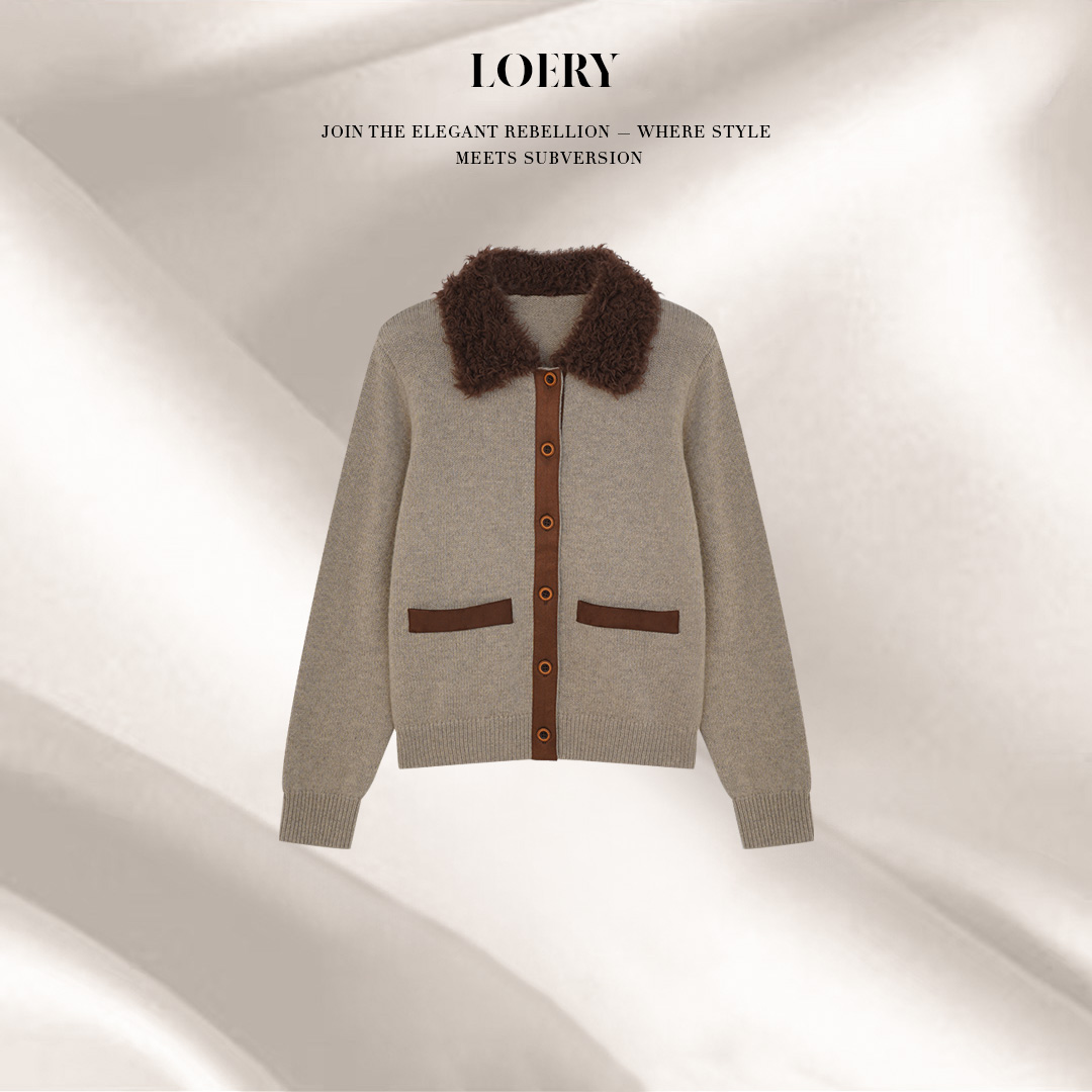LOERY【老钱毛领编号270】慵懒韩系毛茸领超软羊绒针织衫-115098