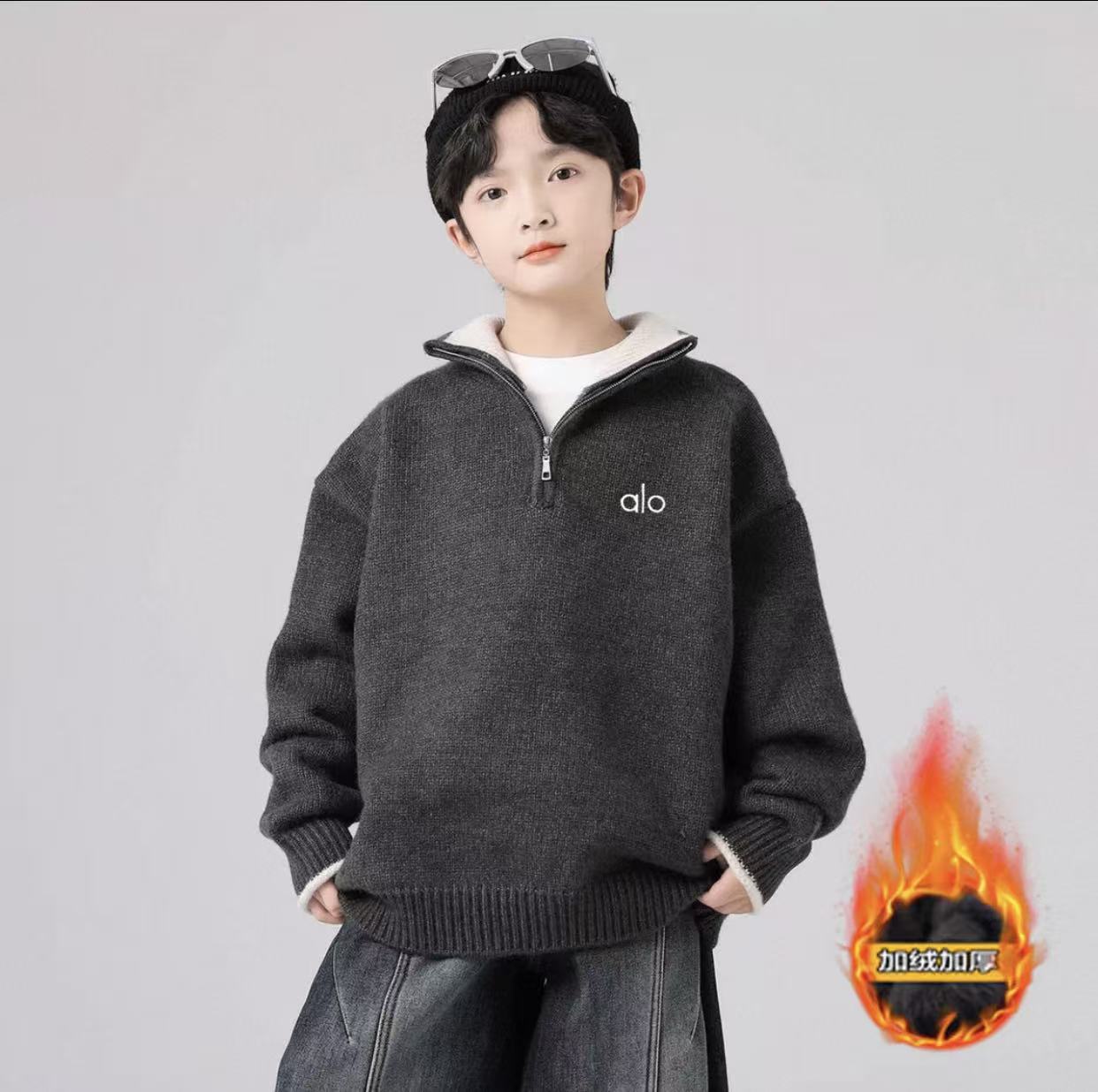 201270童装男童针织毛衣2025冬新款韩版时尚水貂毛针织保暖毛衣帅