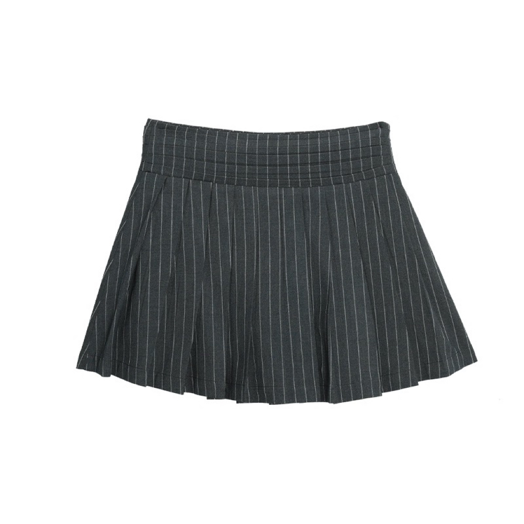 【wink韩女】复古学院风百褶裙女2025夏韩版a字条纹短裙半身裙女