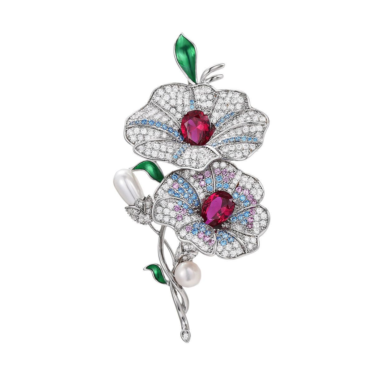 铜合金合成锆石胸针 32791设计植物花卉胸针民族风轻奢镶嵌古典