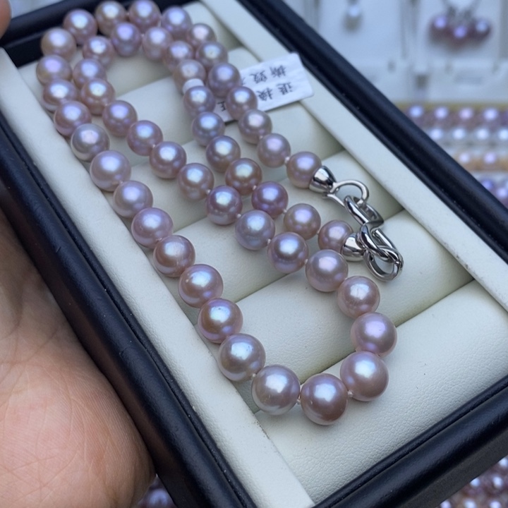 淡水珍珠项链未镶嵌8-8.5m灰紫 无核