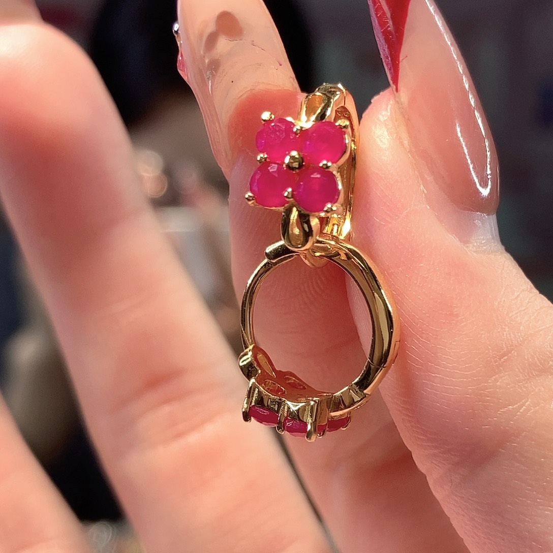 红宝石耳饰银S925镶嵌