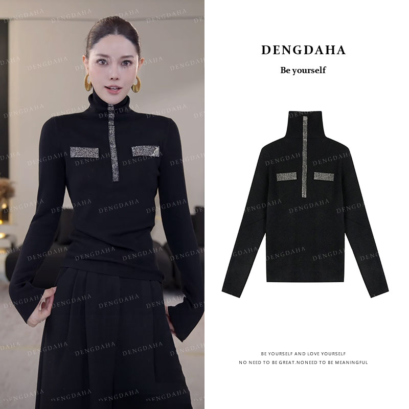DENGDAHA「」设计感羊毛高领针织衫时尚气质修身软糯打底上衣A9137