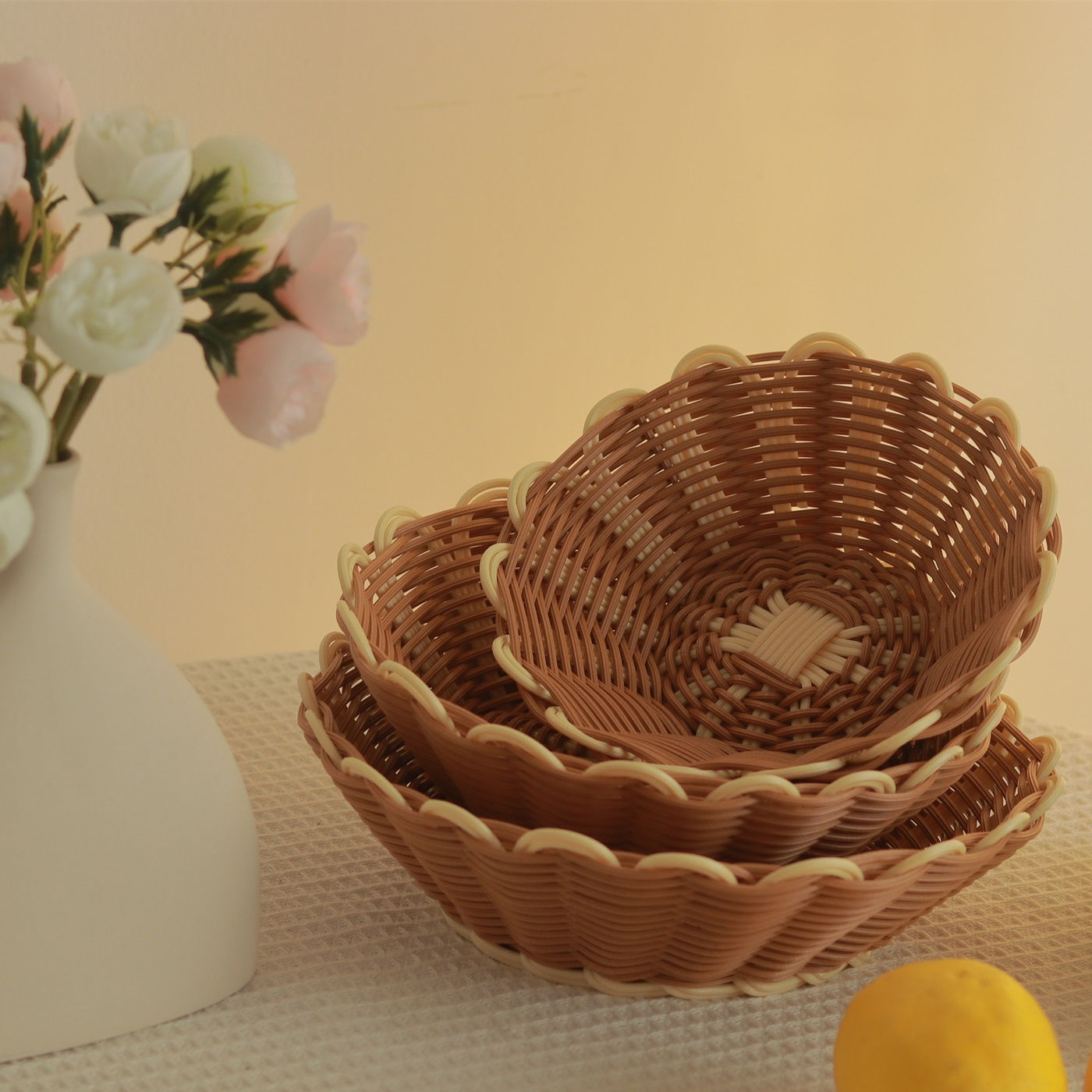 FT61仿藤家用收纳编织水果盘面包超市馒头零食新款客厅小吃高档