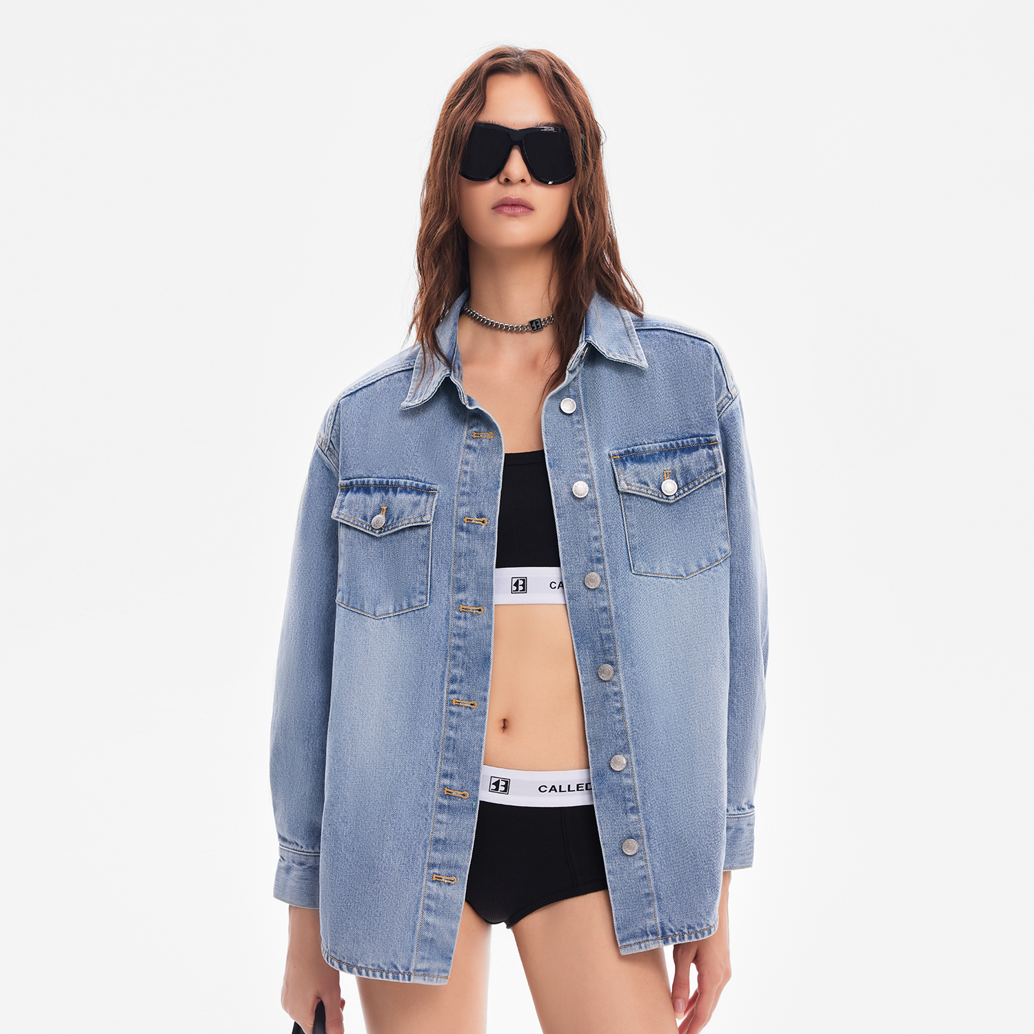 CALLED BACK新款休闲时尚宽松舒适简约水洗蓝色牛仔衬衫062701