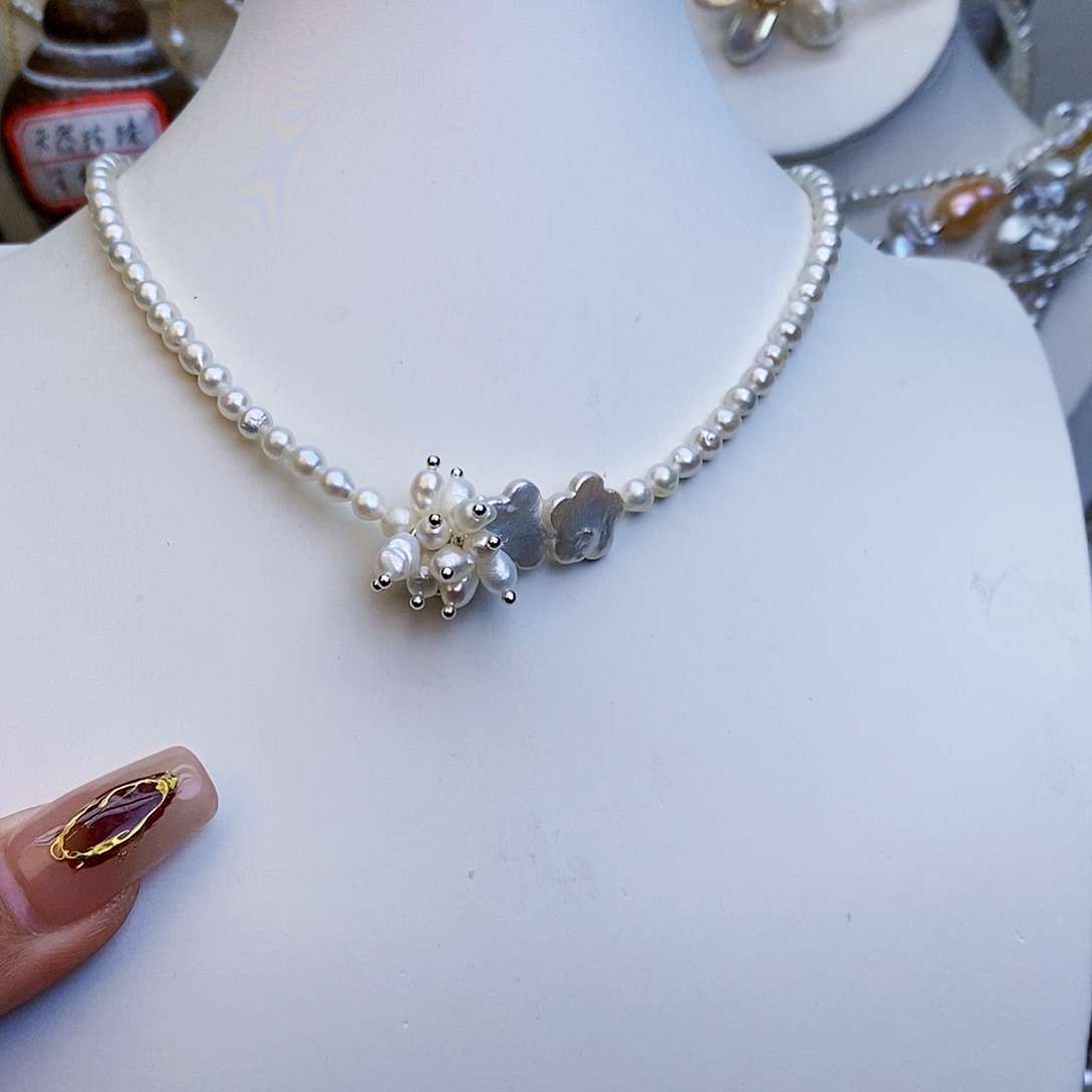 淡水珍珠颈饰银S925镶嵌