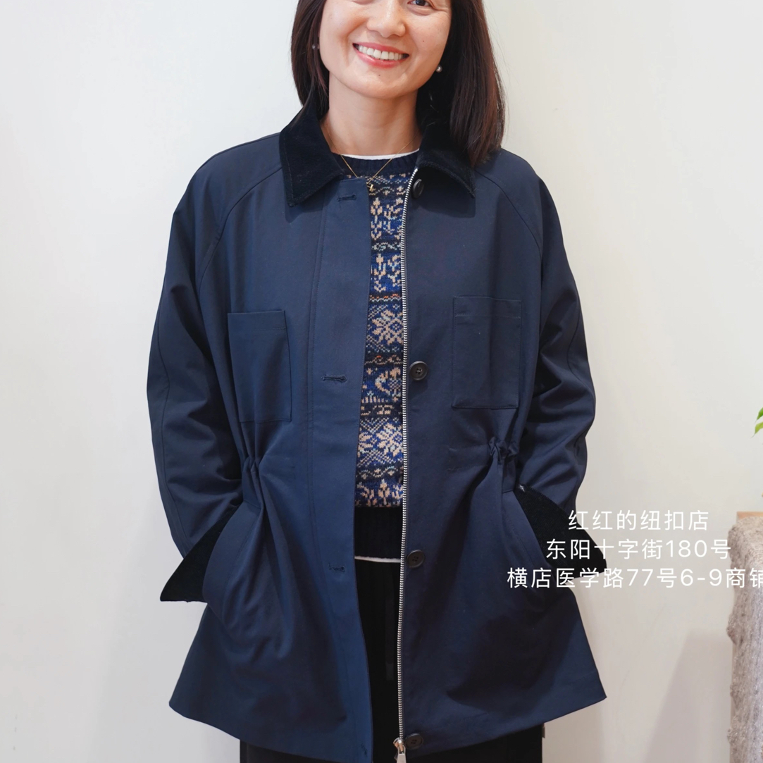 Hong Niukou 2025秋季新品休闲工装拼接收腰外套风衣巴恩风E89079