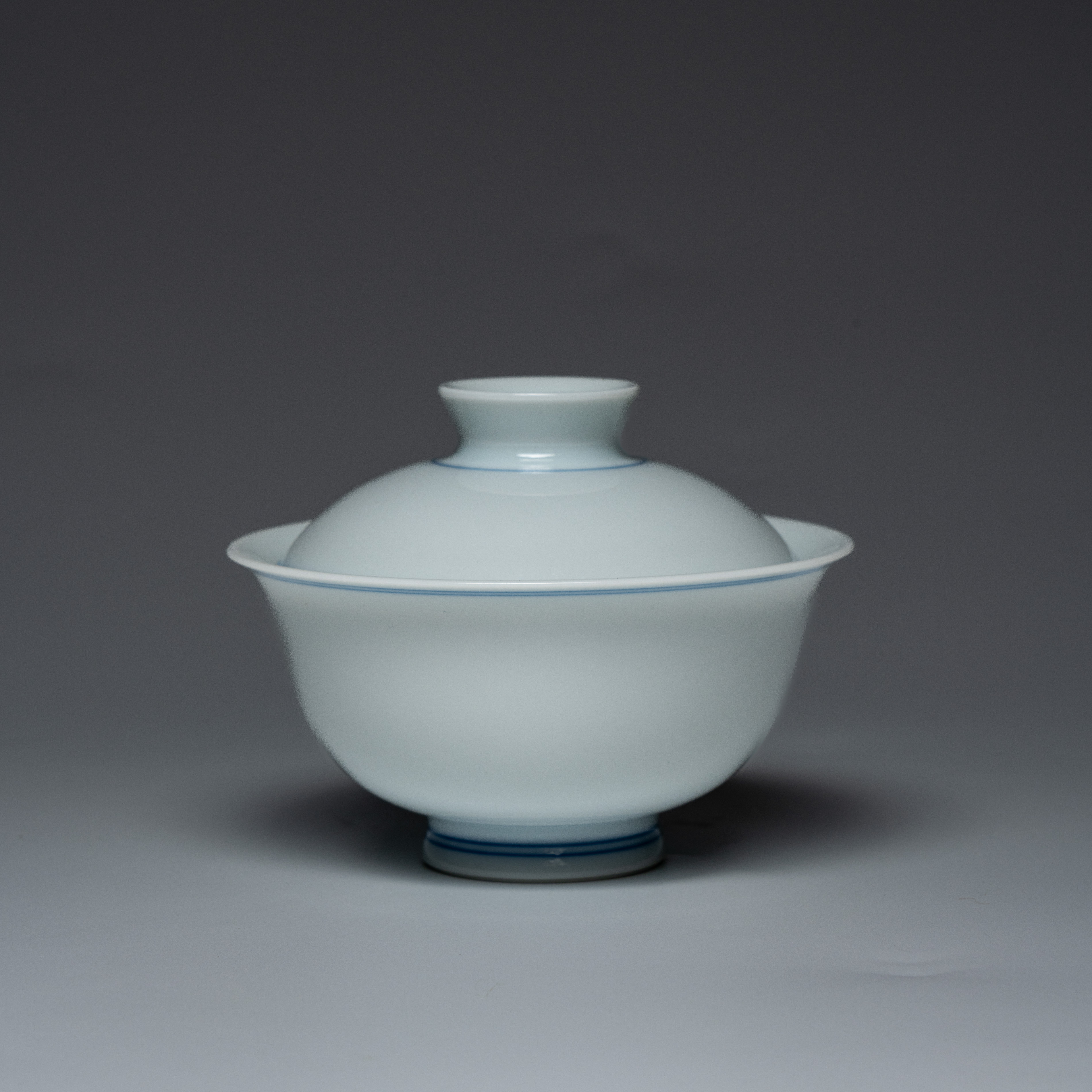 【玩茗堂】滑石子薄透双圈线白胎撇口胖墩盖碗  景德镇纯手工