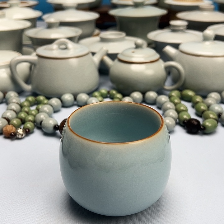 杯天青微蓝釉龙蛋杯原矿原釉原产地