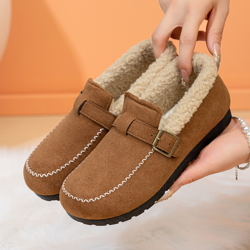 加绒乐福鞋女冬季新款加厚保暖毛毛鞋百搭豆豆鞋一脚蹬防滑妈妈鞋