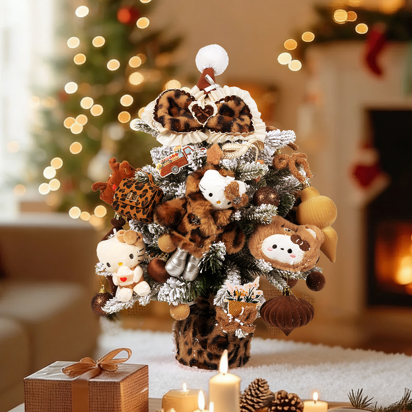 hellokitty猫旋转音乐圣诞树永生花摆件送女生朋友生日圣诞节礼物