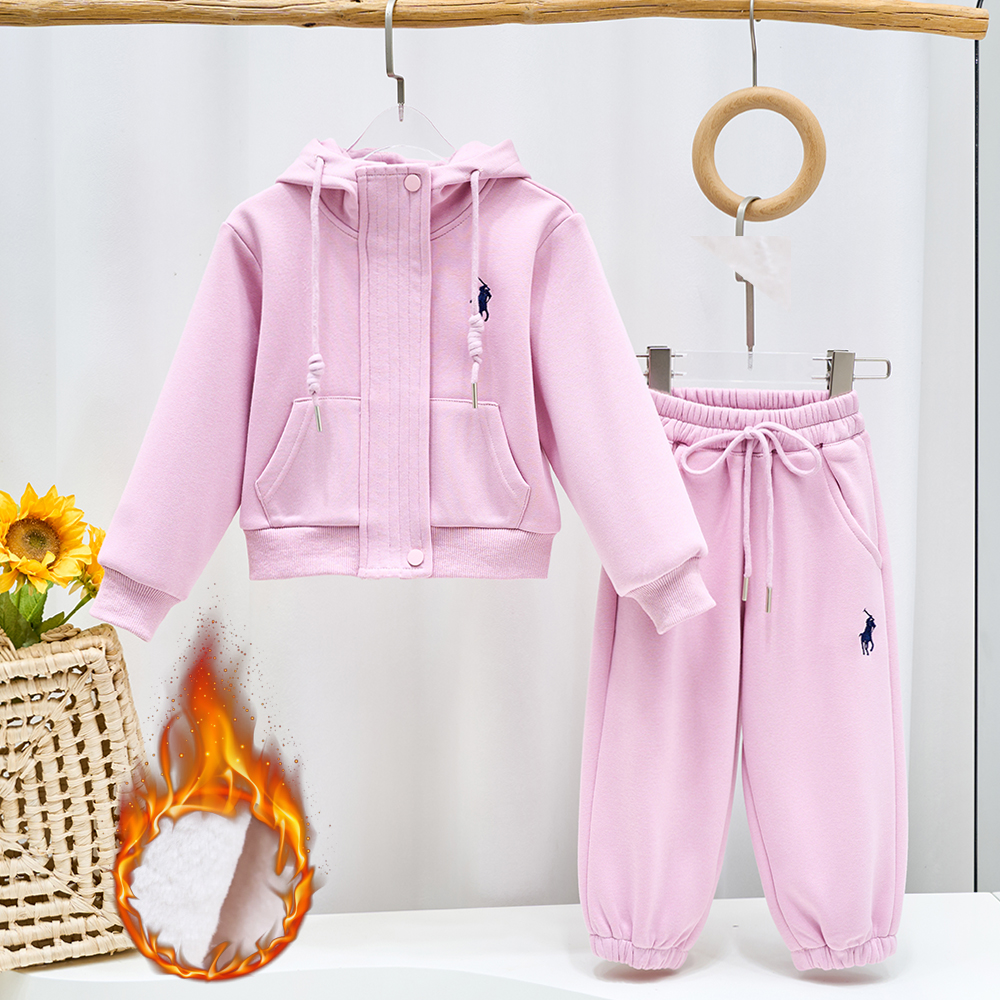 亲子装秋冬新款女童洋气刺绣连帽加绒卫衣裤子两件套母女装套装潮